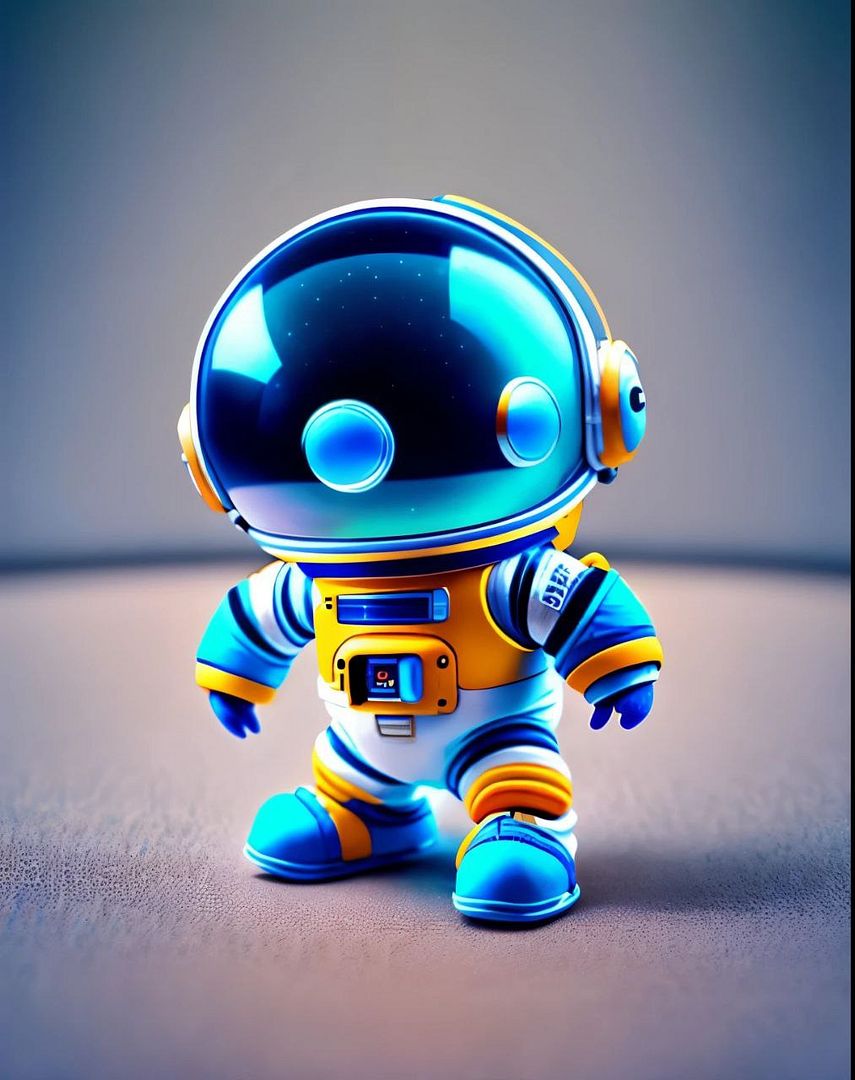 There is a small robot in a blue!