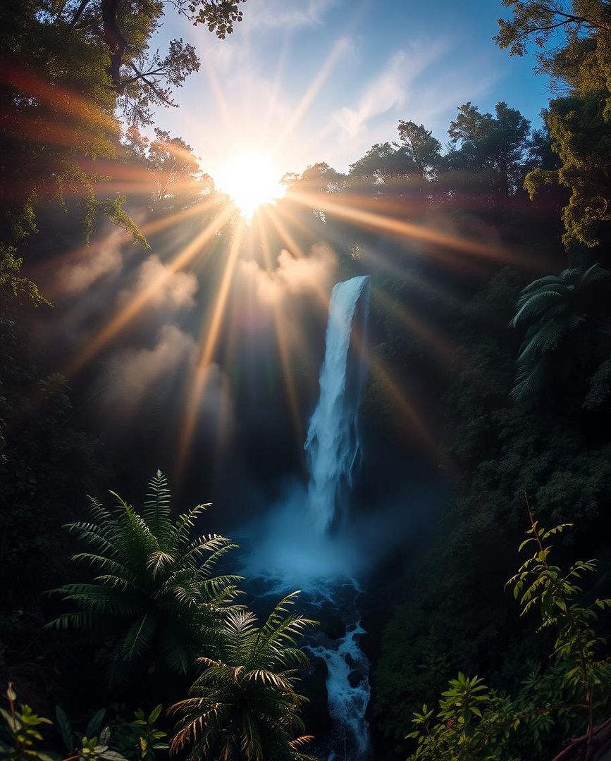 sunrise with waterfall