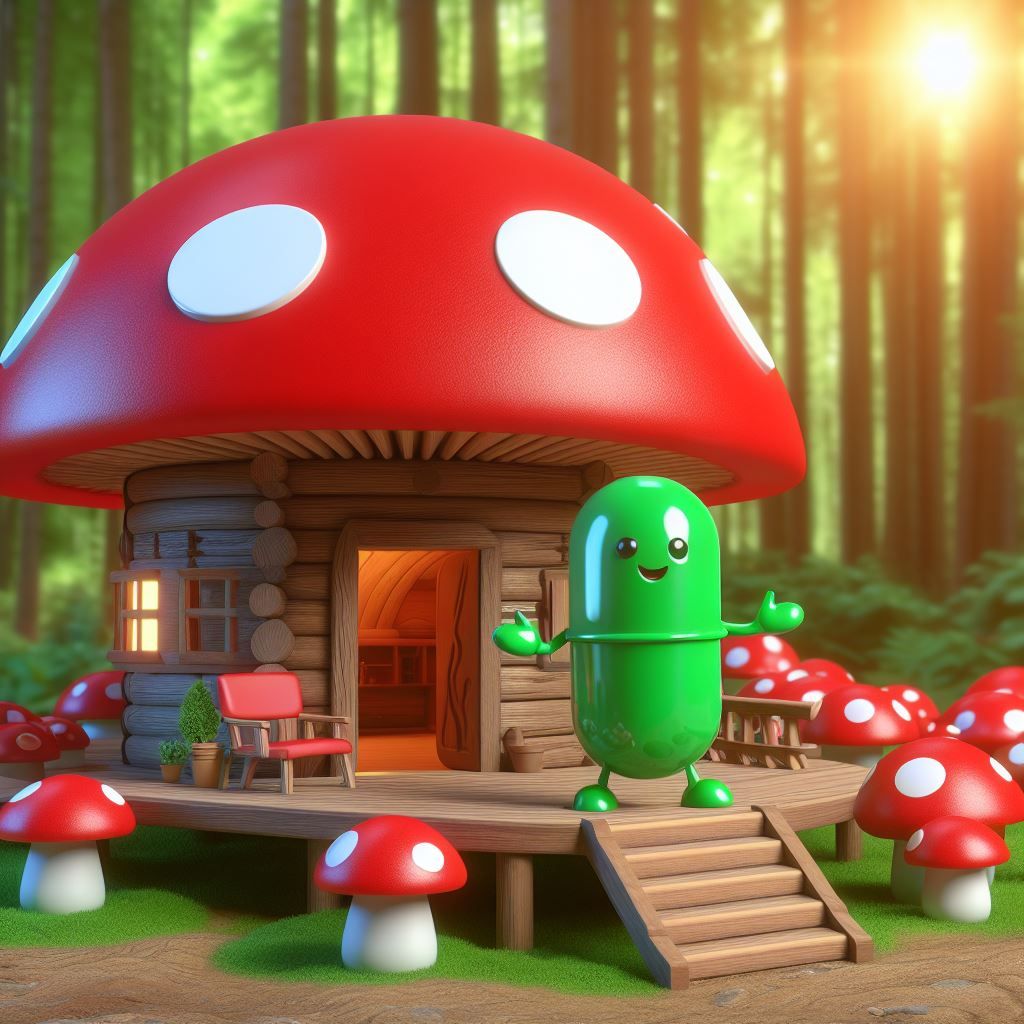 Living in the red mushroom house, the green pill.