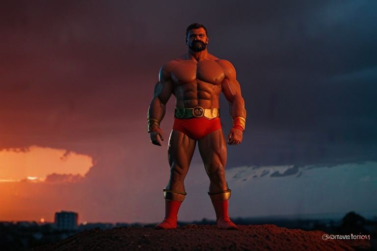 strong man in the red sky