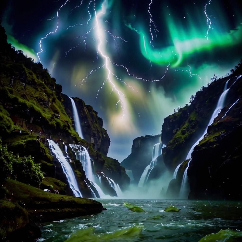 waterfall and lightning