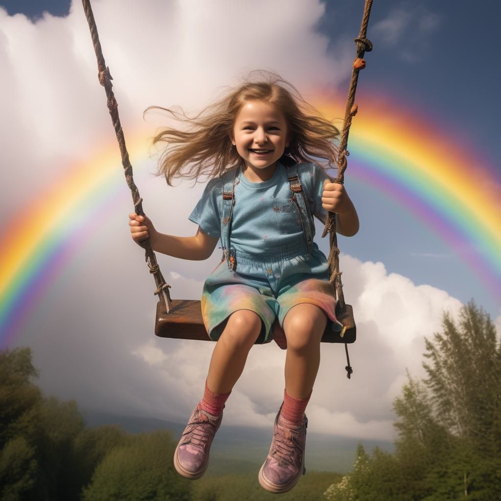 Girl swinging on rainbow