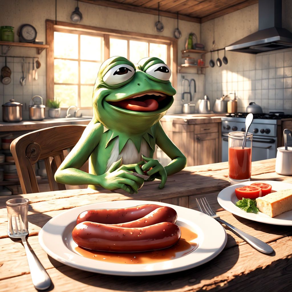 pepe-the-frog-animated-style-engaged-in-the-act-of-biting-into-a-juicy-sausage-drowned-in-ambient