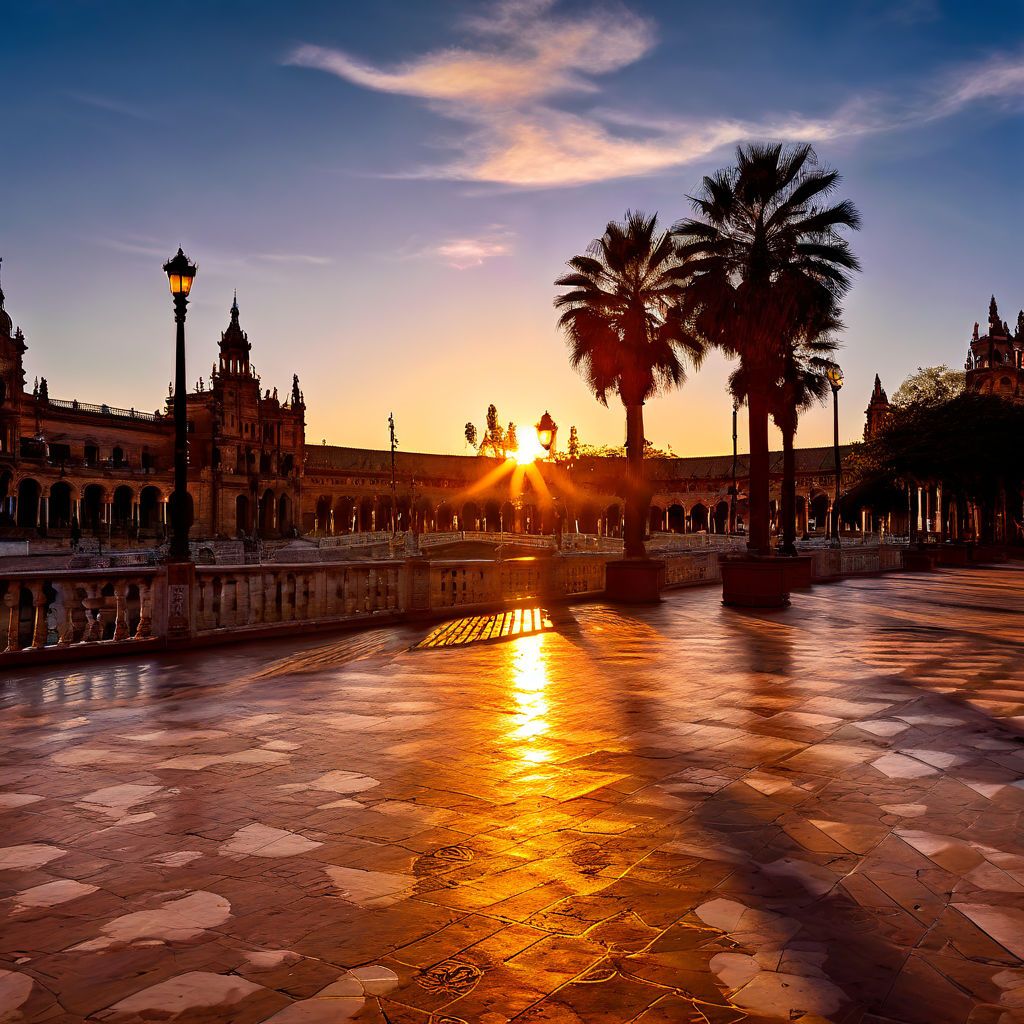 Beautiful sunset in the Plaza de Seville, Spain