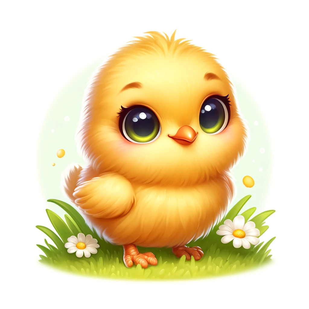 DALL·E 2024-04-15 15.15.16 - Create an adorable chick character, designed to be exceptionally cute and appealing. This little chick has fluffy yellow feathers, big bright eyes tha