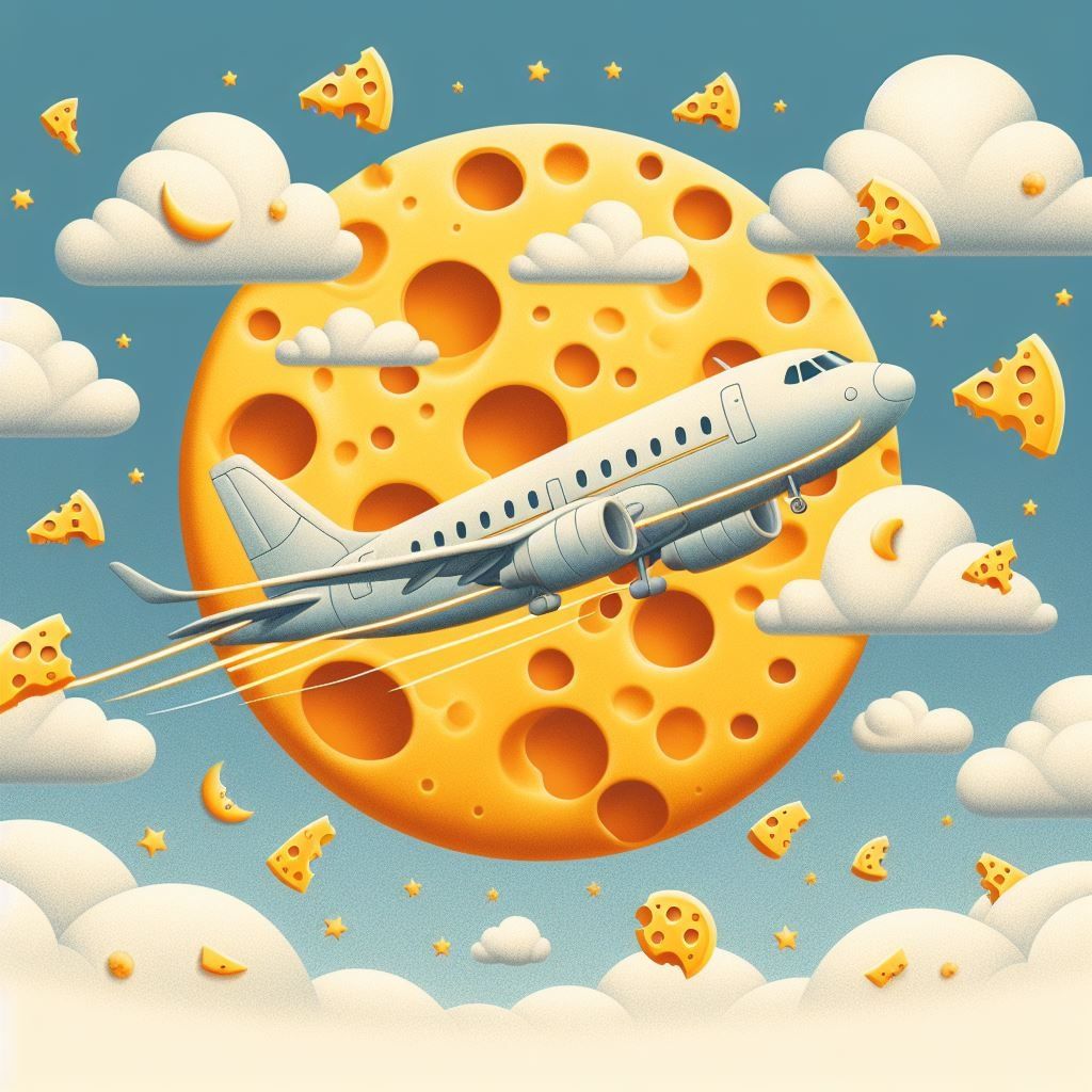 Cheese moon and plane