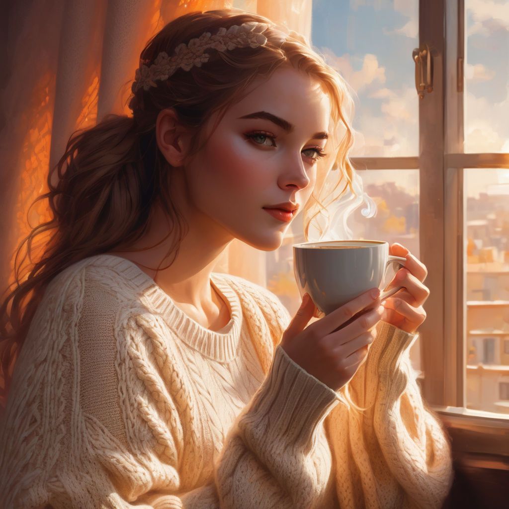 a cute girl drinking coffee