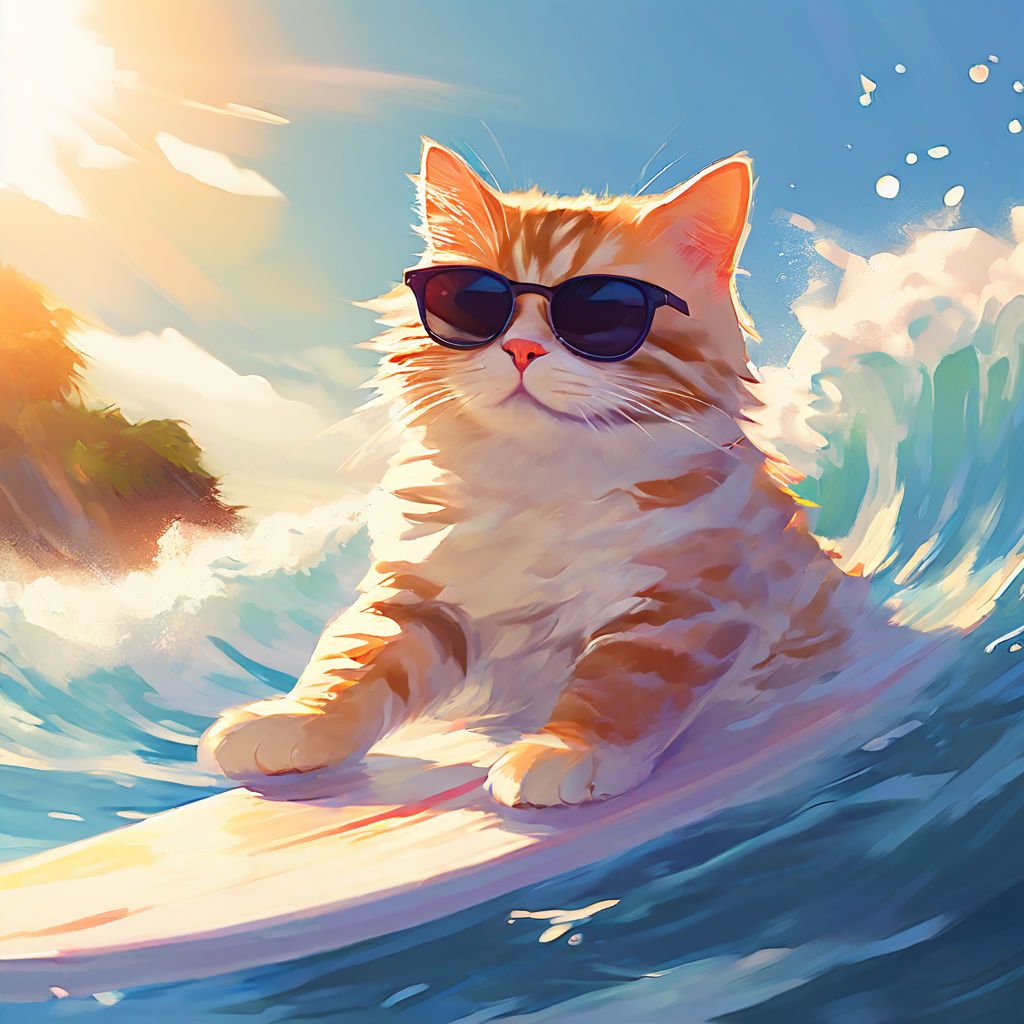 surfing cat