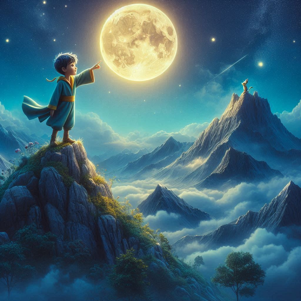 The little prince touches the moon