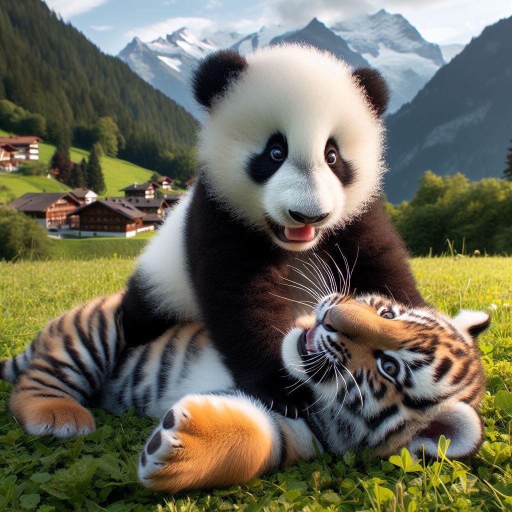 baby panda and baby tiger