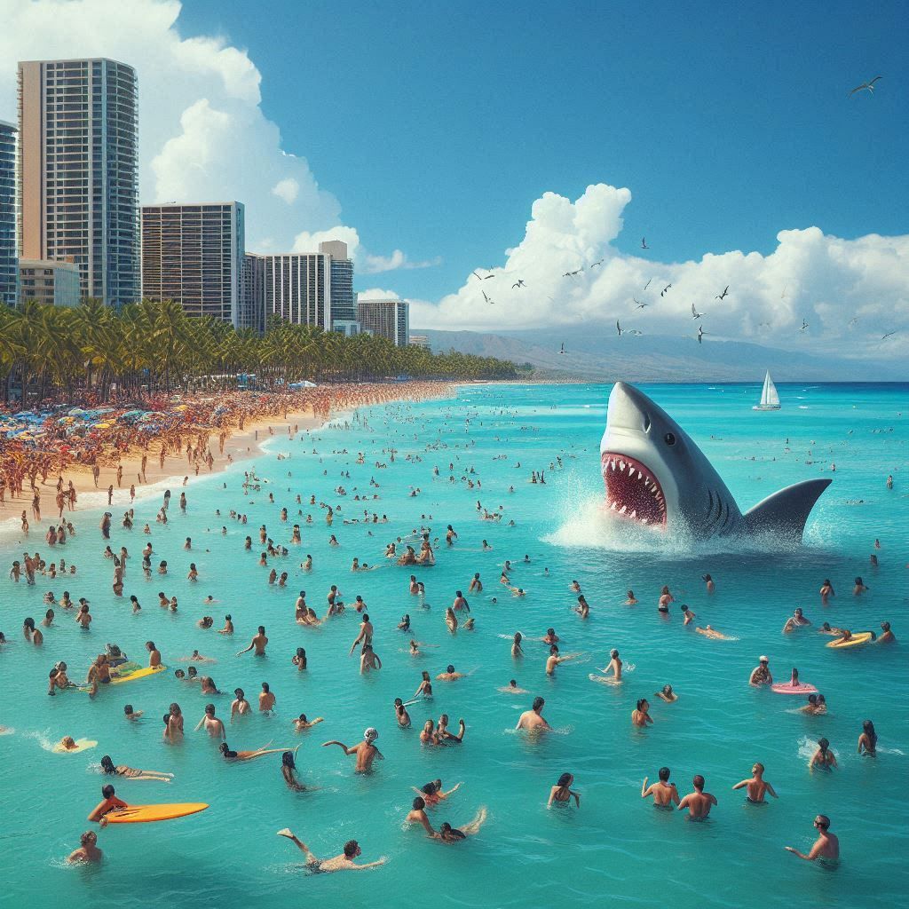 Waikiki Beach Swimming with Shark