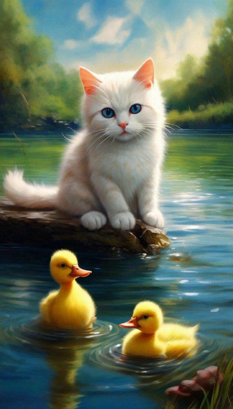 Cat and ducklings