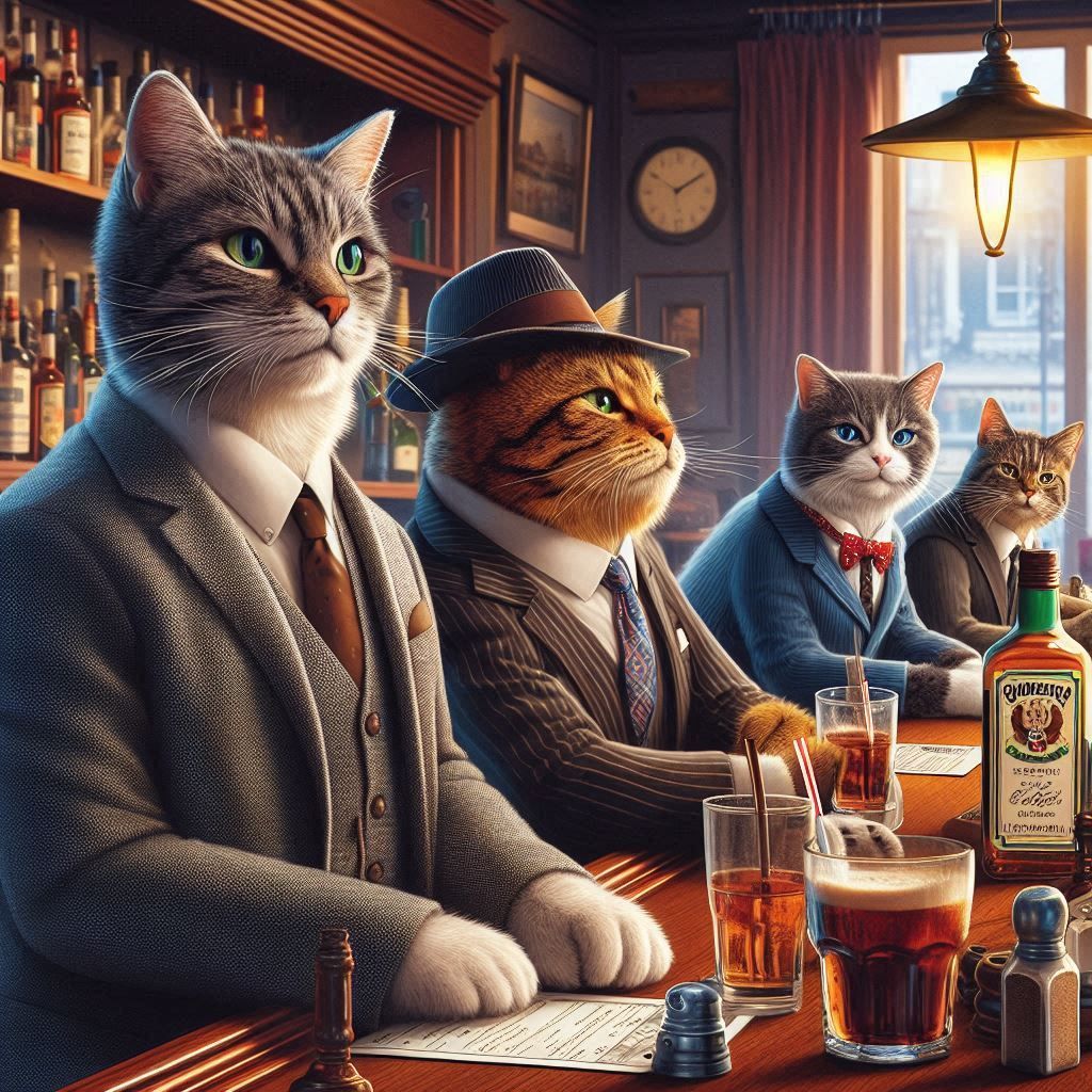 working cats in a bar