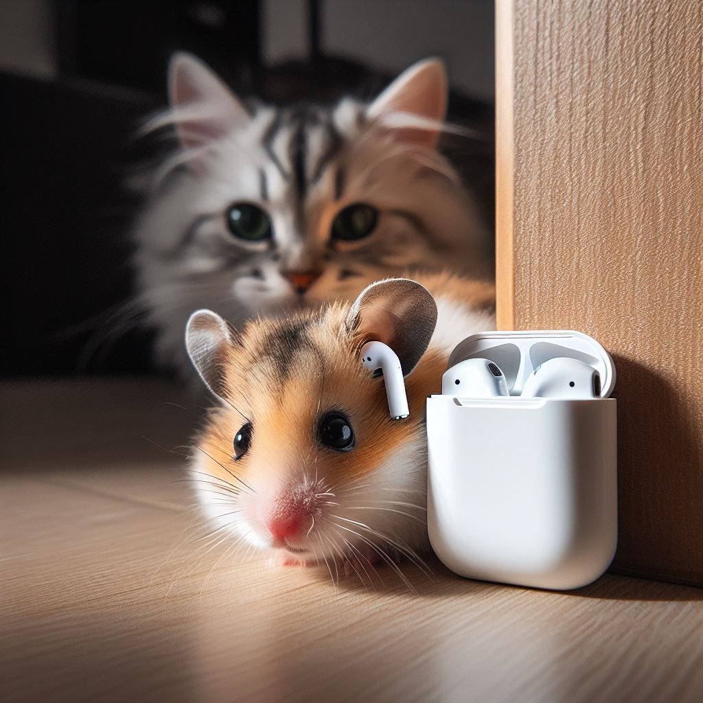 Hide and Seek between a Hamster with AirPods and a Cat 2