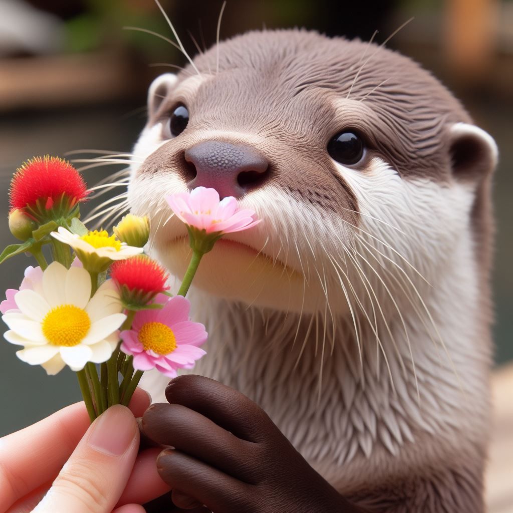 Imagine an otter smelling flowers and falling into thought.