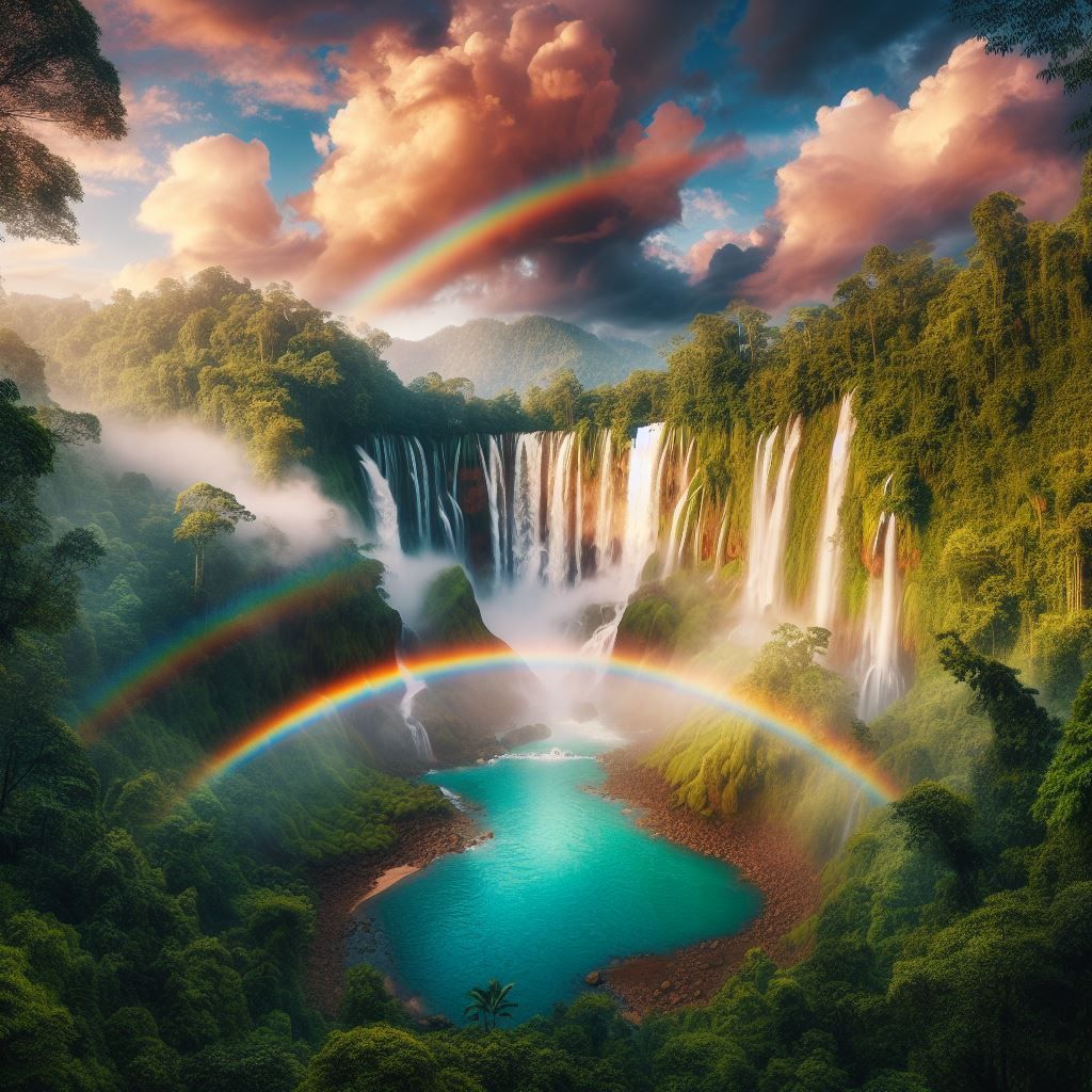 waterfall in rainbows