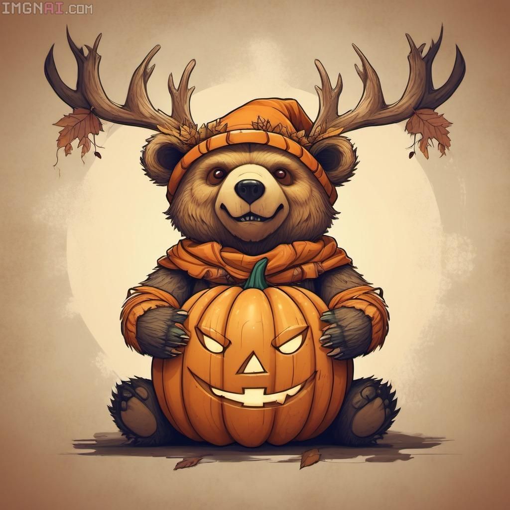 pumpkin bear in antlered art style 2