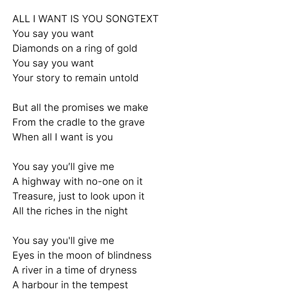 ALL I WANT IS YOU SONGTEXT