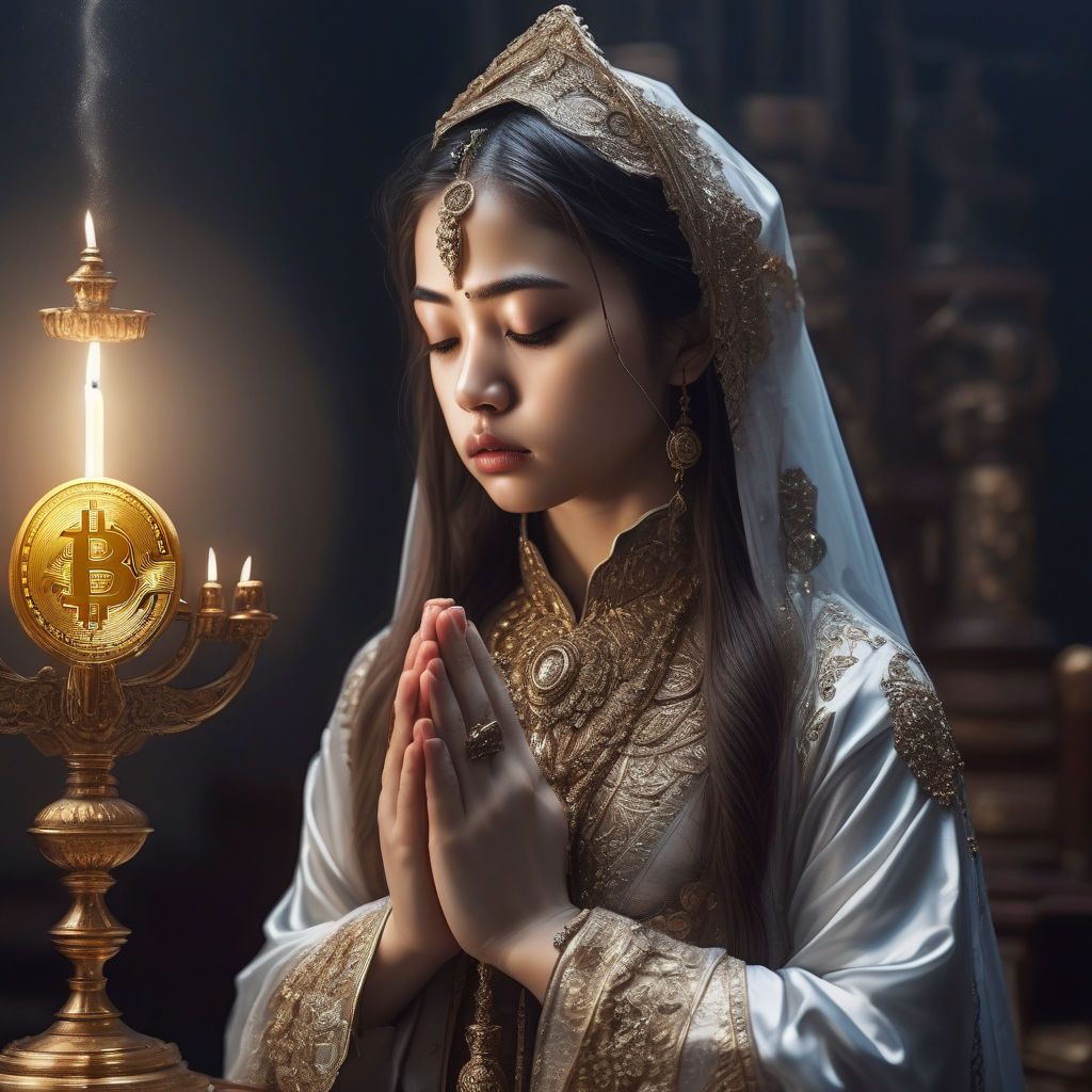 a-beautiful-girl-praying-earnestly-to-make-money-with-bitcoin