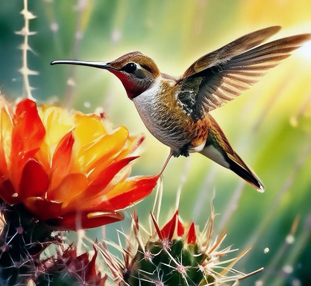 Cactus and hummingbird