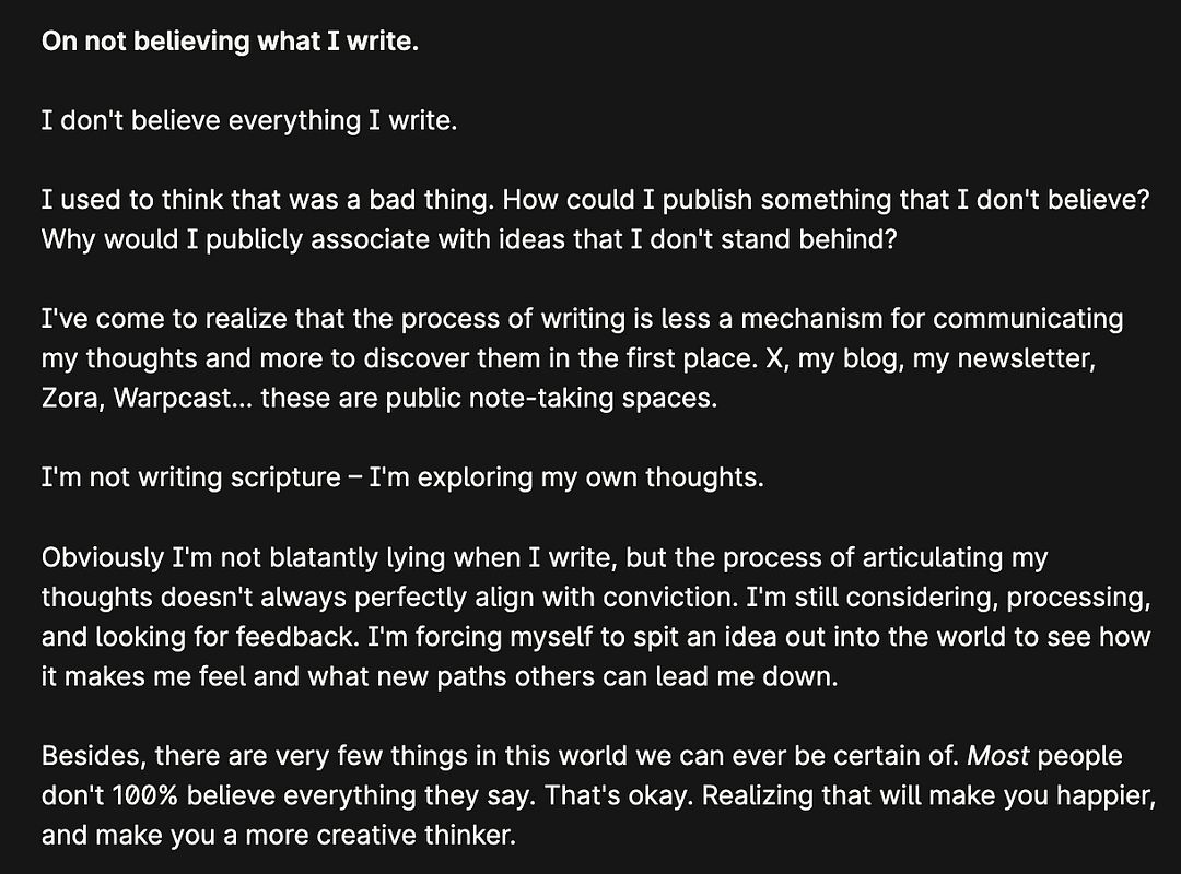 On not believing what I write