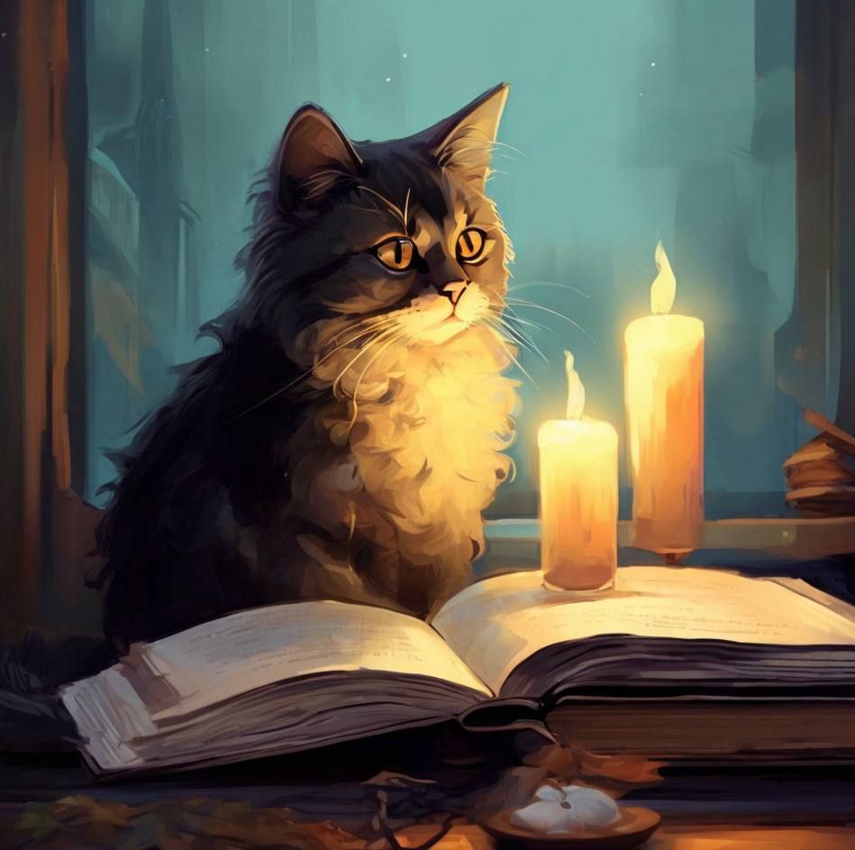 Cat and book