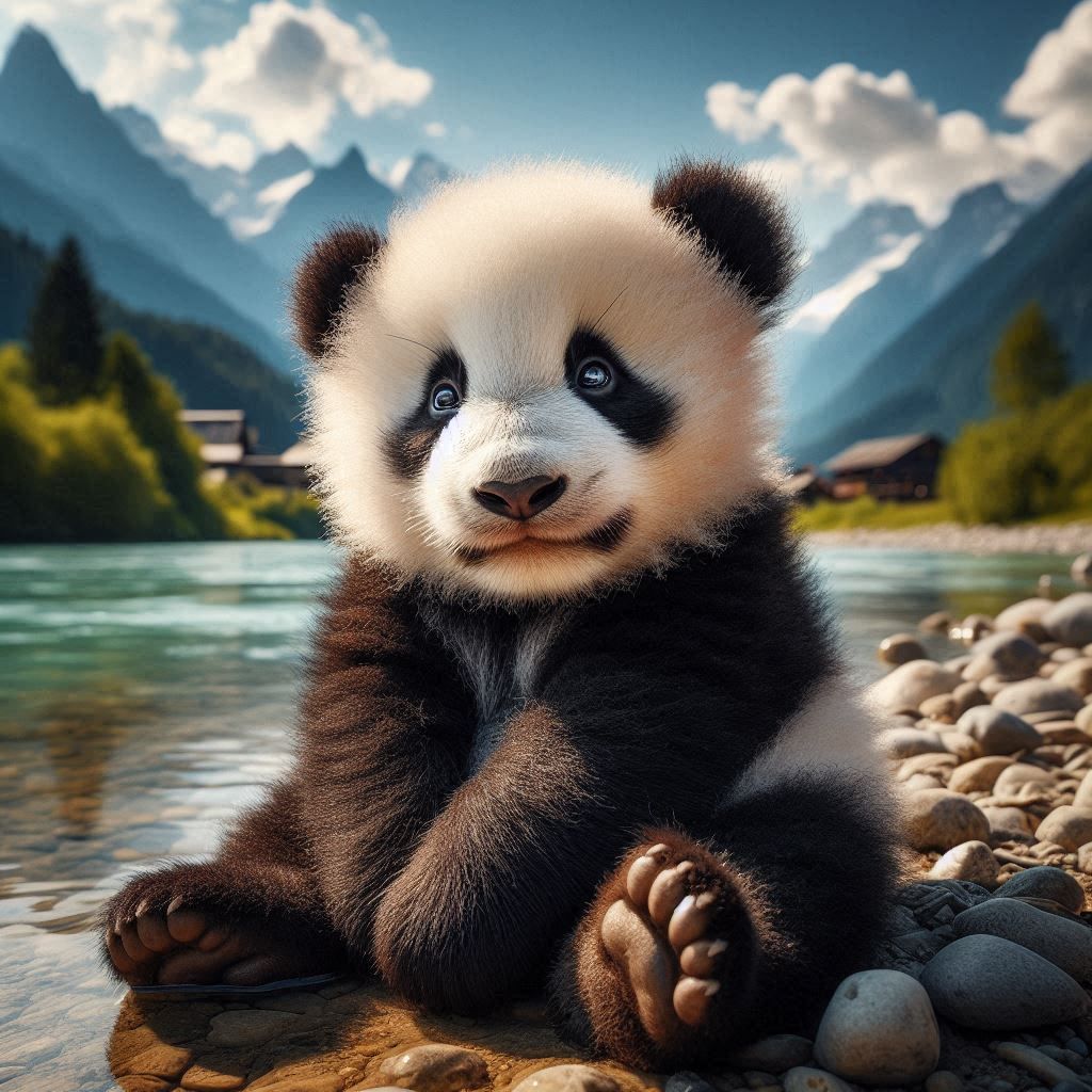 Baby Panda Resting by the River