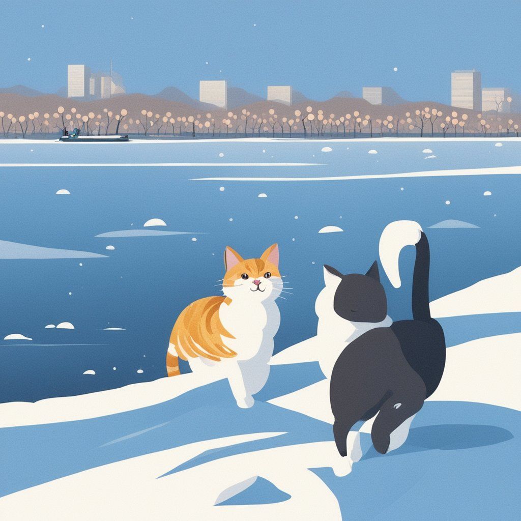 A_cute_cat_walks_on_the_frozen_Han_River.