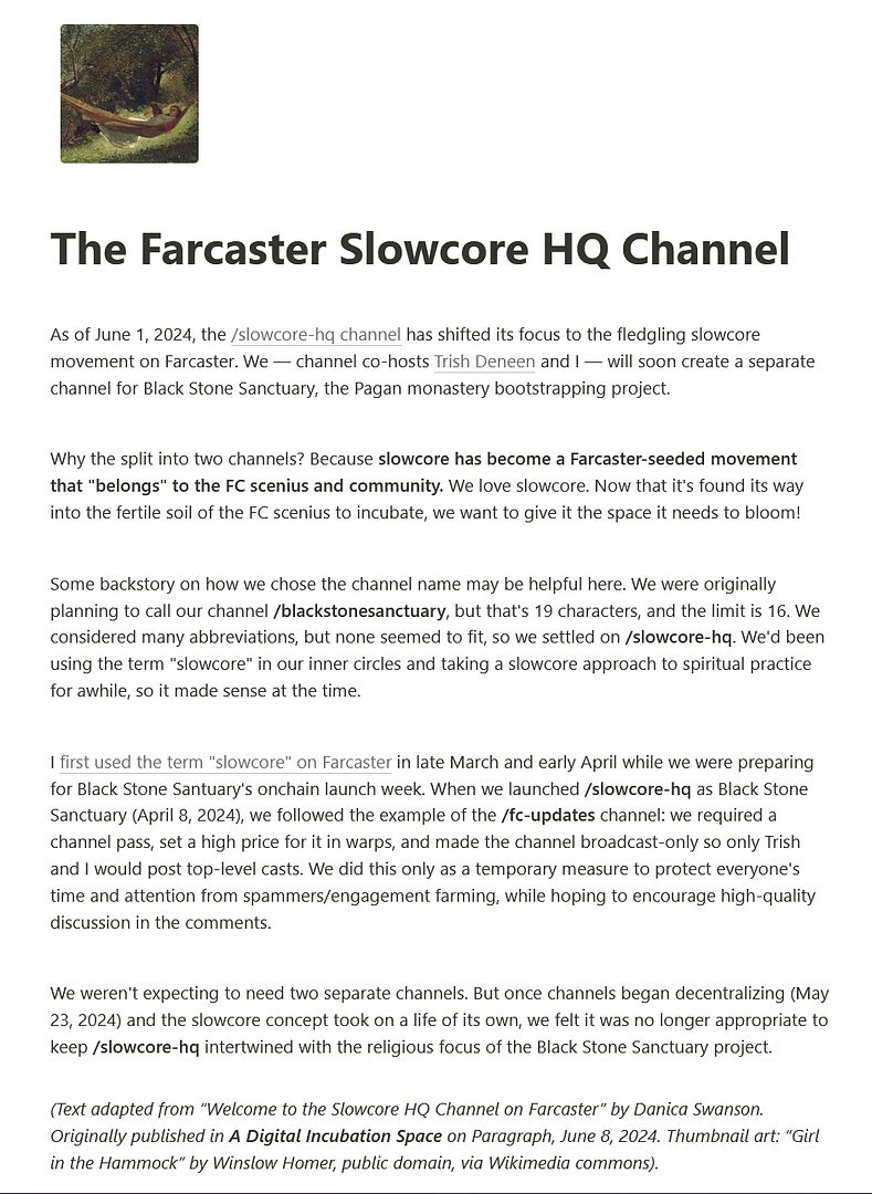 The Farcaster Slowcore HQ Channel