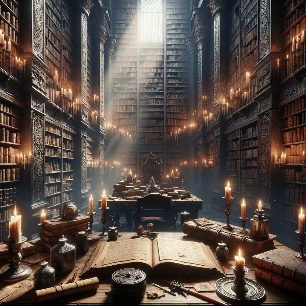 An ancient library filled