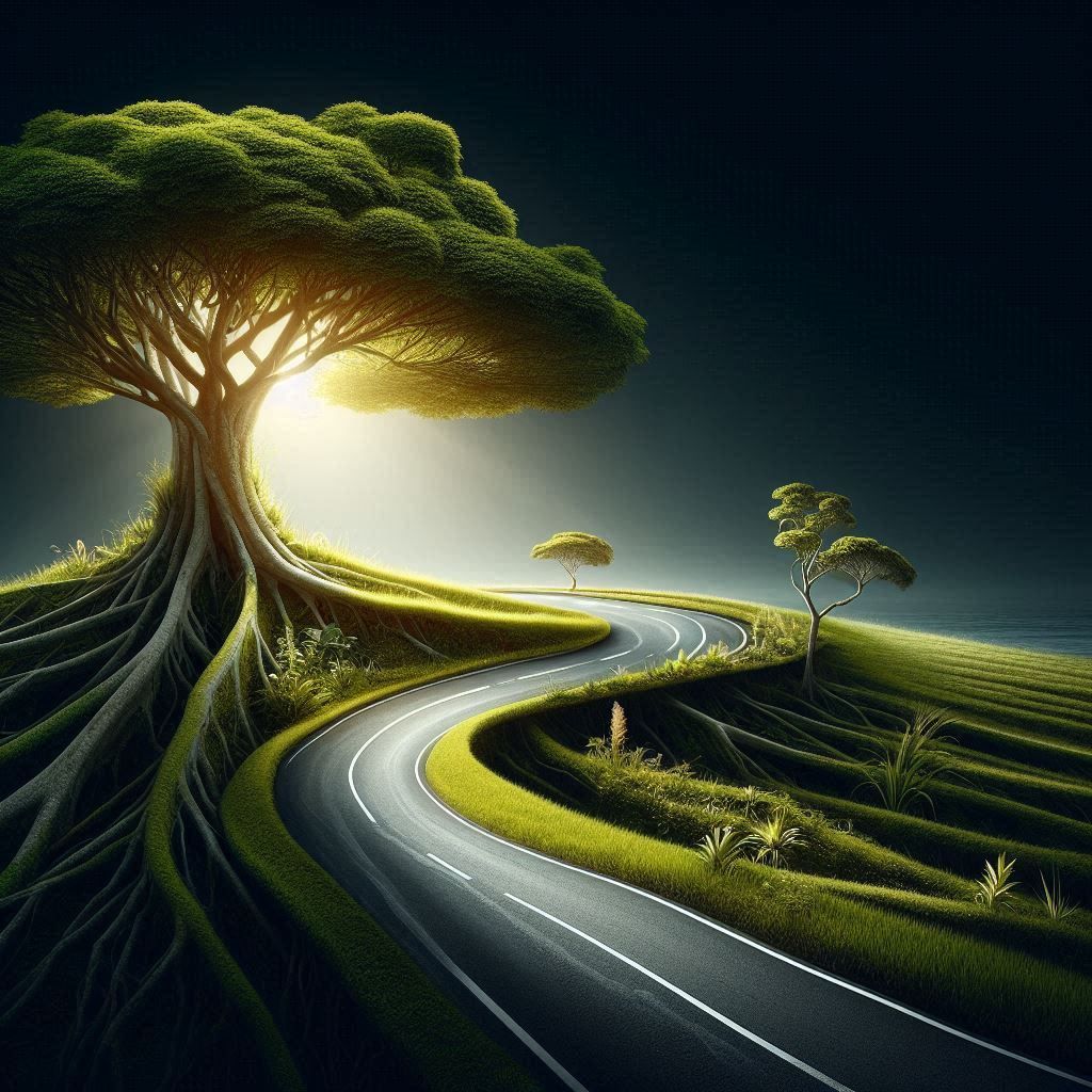 Fantastic road with tree