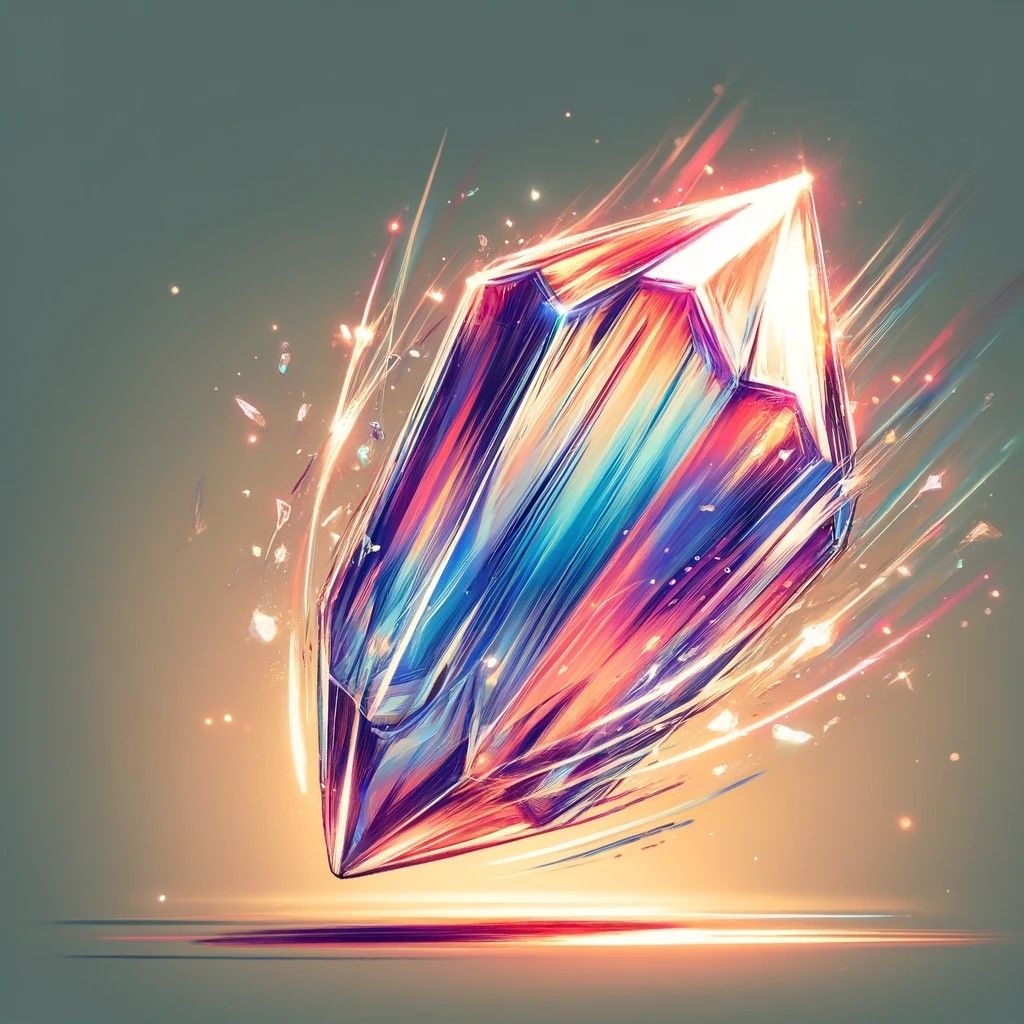 The crystal is drawn with a shimmering