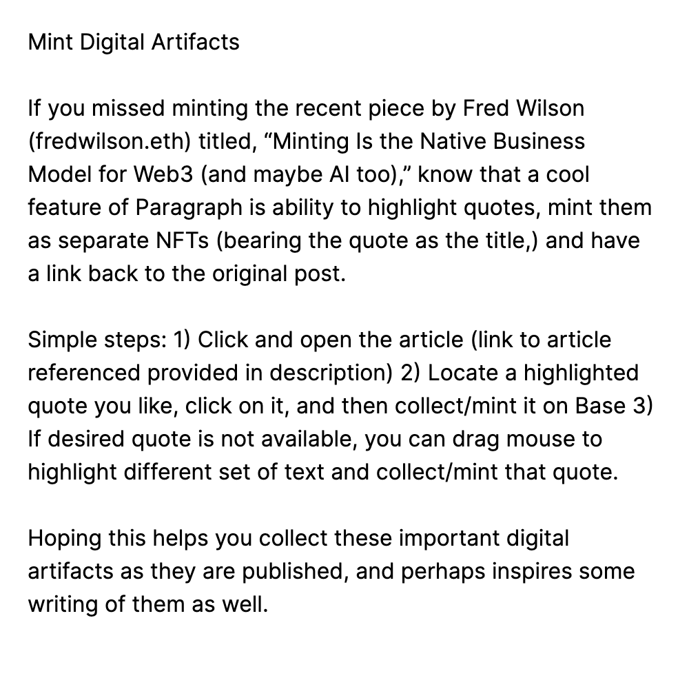 Mint Digital Artifacts