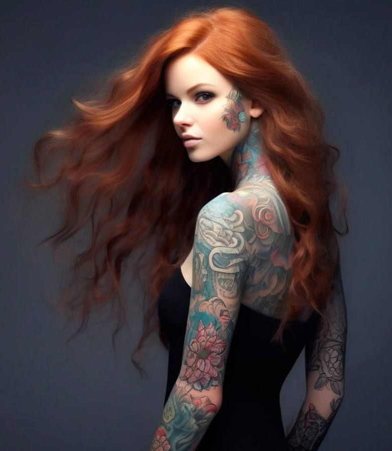 A red-haired girl with tattoos