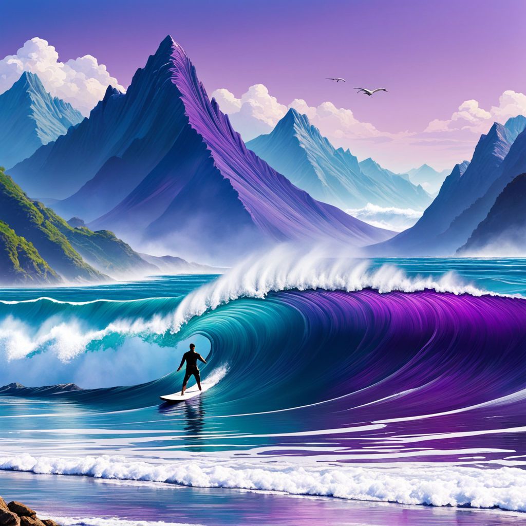 Purple Waves and Surfing Man