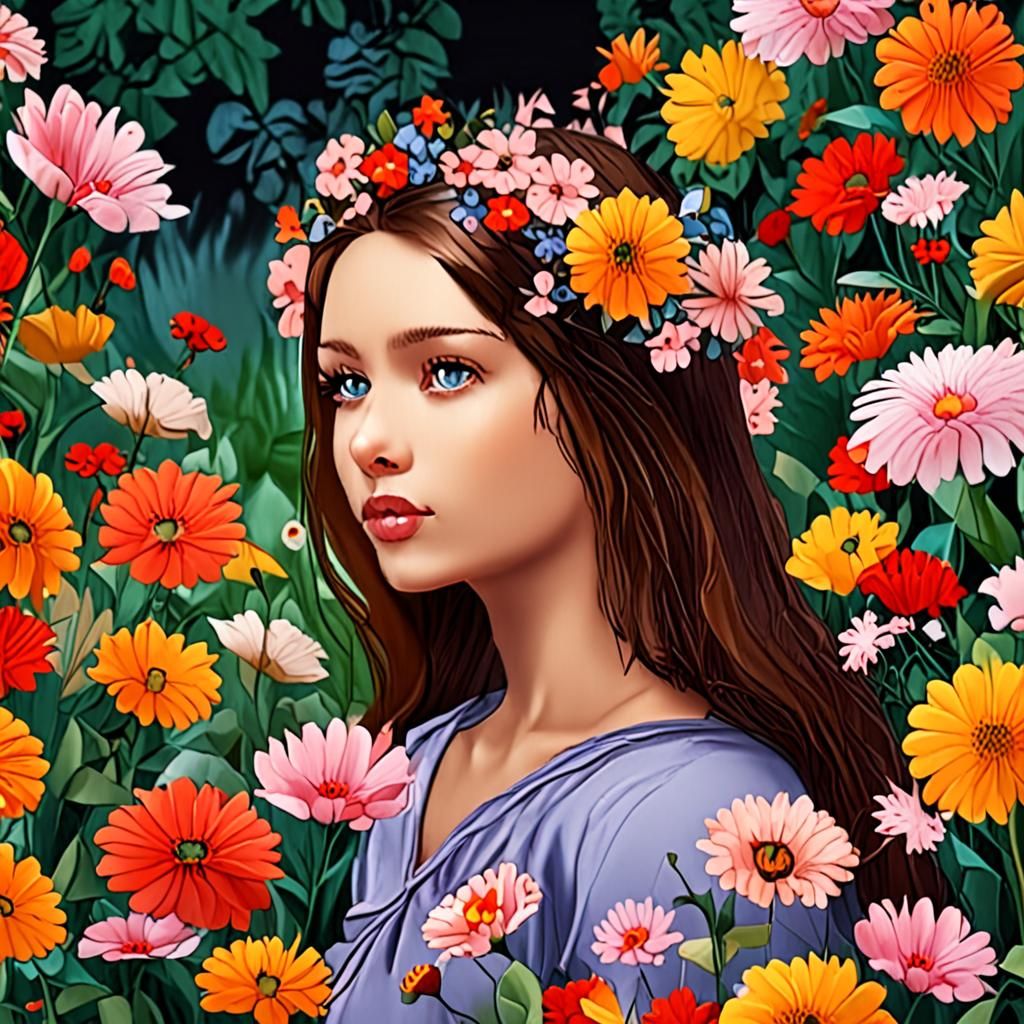 Girl among flowers