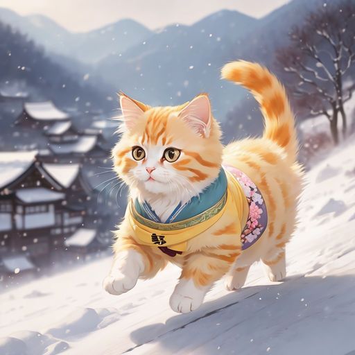 Cat walk in the snow