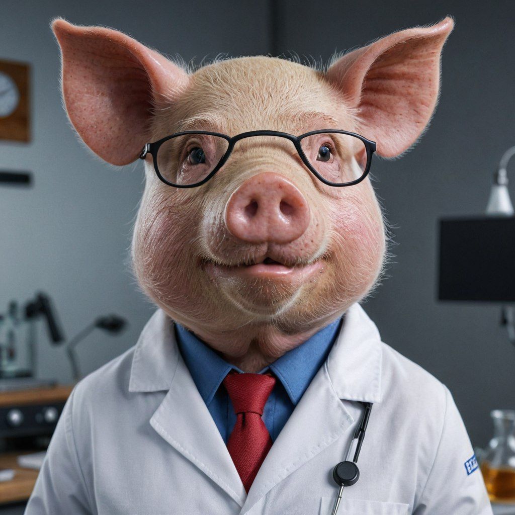 Wise scientist pig