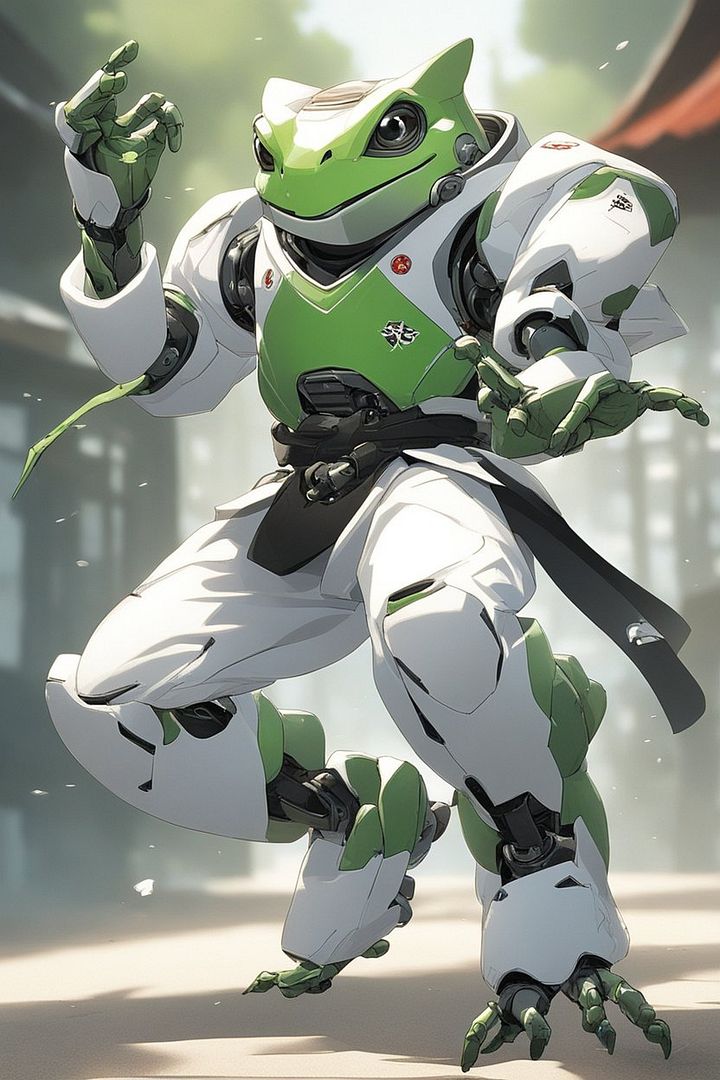 Frog robot doing taekwondo