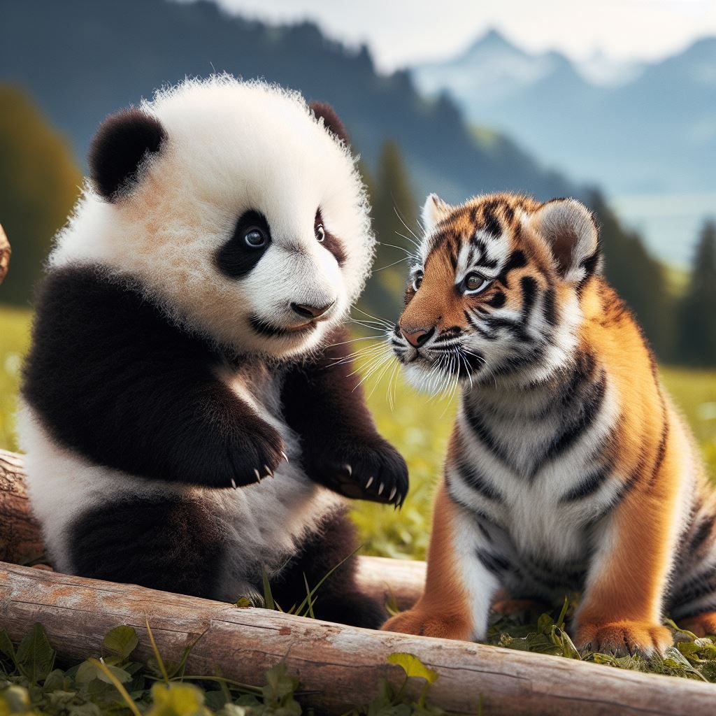 baby panda and baby tiger