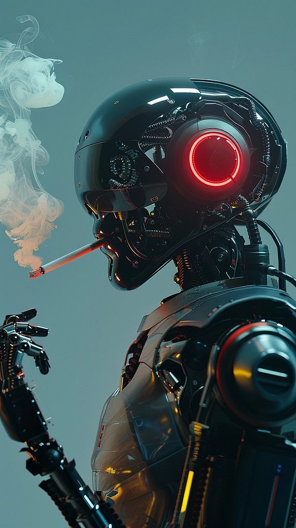 a wide of a robot smoking