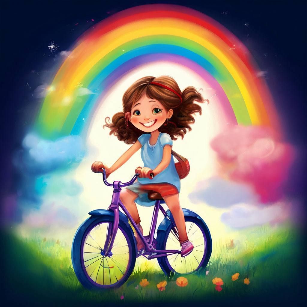 Rainbow and a girl on bicycle