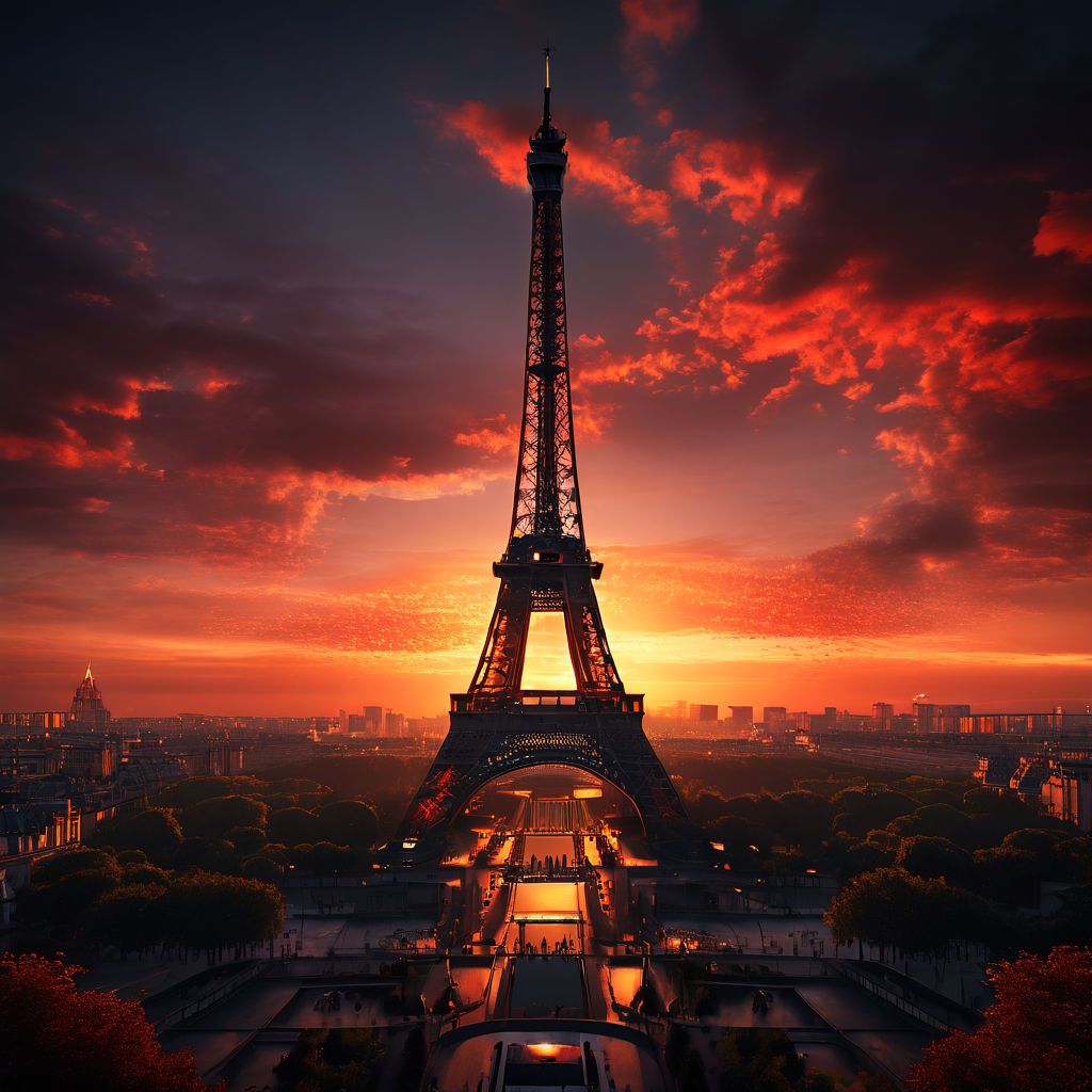 the Eiffel tower in the red sunset