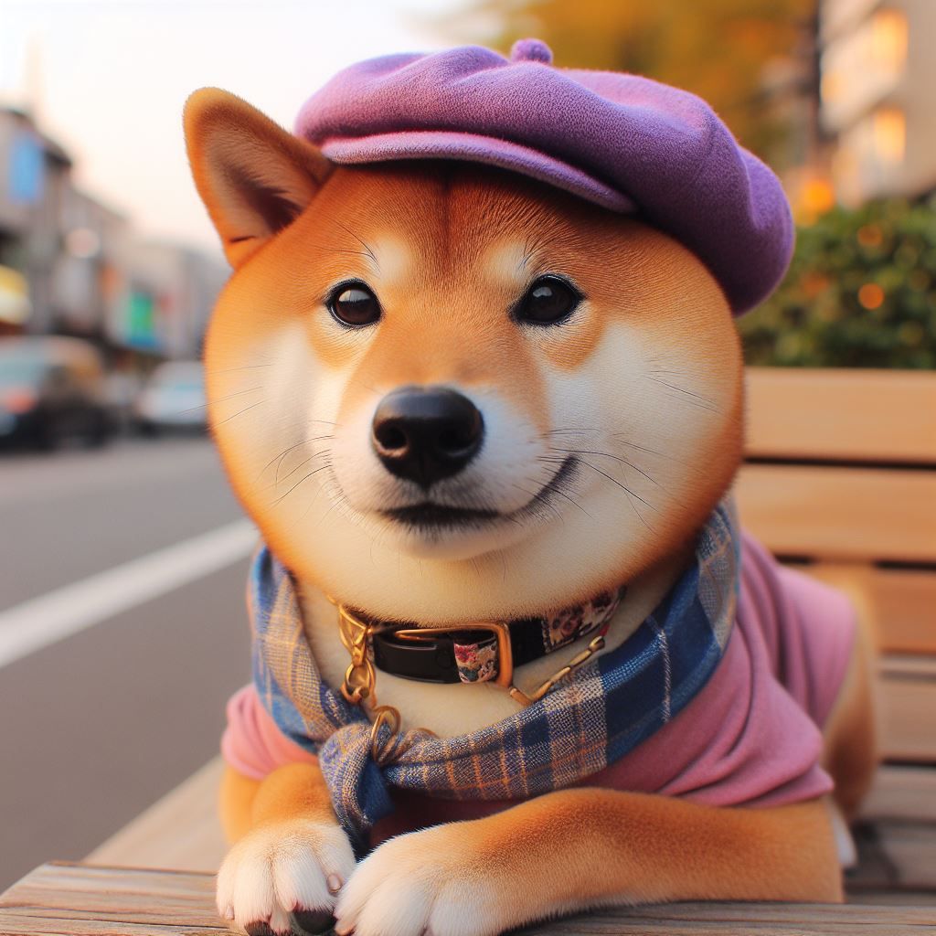 Shiba Inu with a purple hat