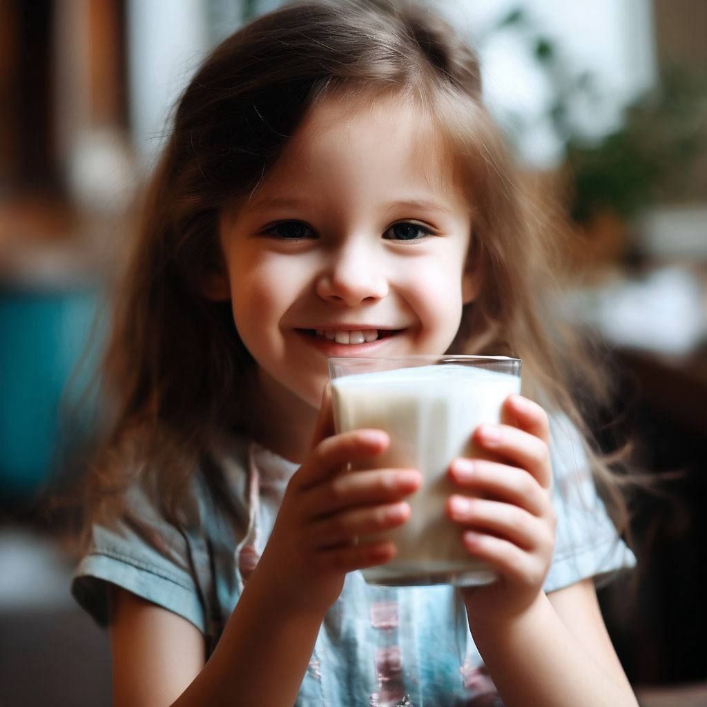 Child with cup off milk