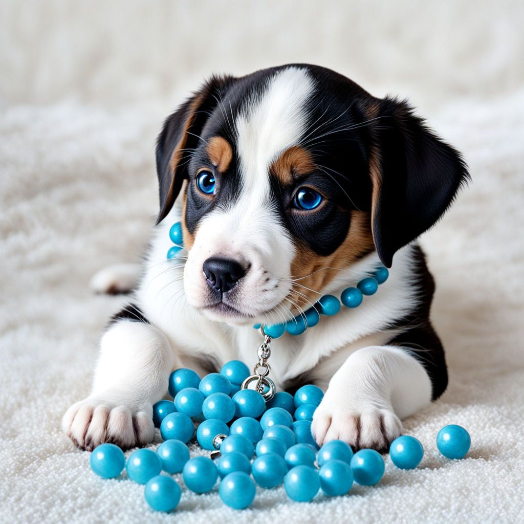 puppy-playing-with-sea-blue-beads