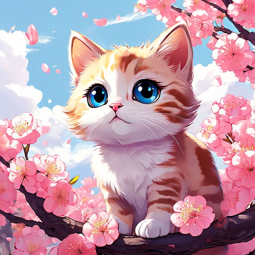 cherry blossoms and cat