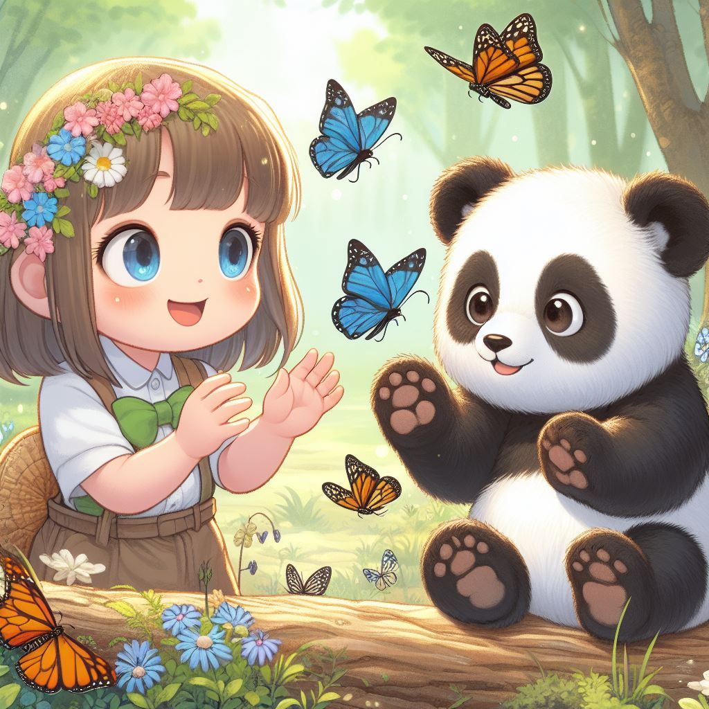 The Butterfly and the Child Playing with the Panda