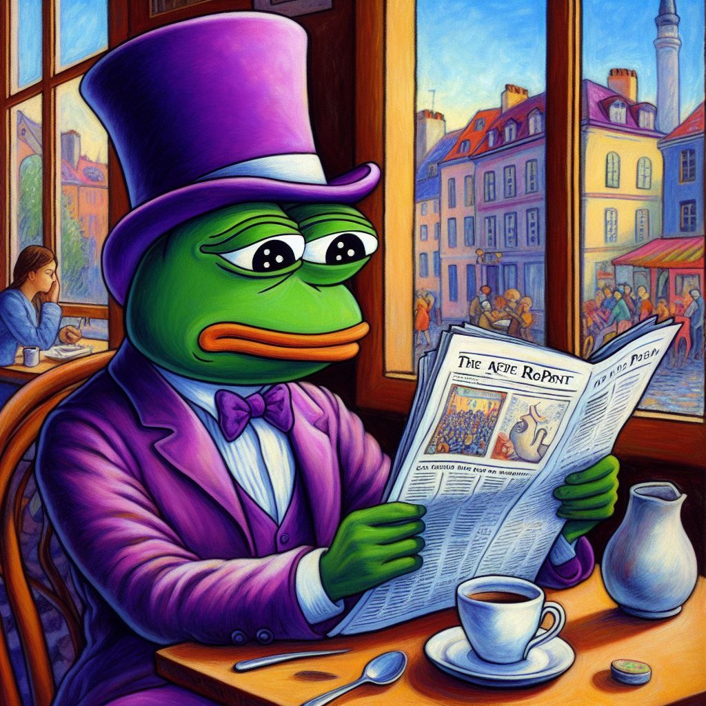 PEPE sitting in a café and reading a newspaper | 02