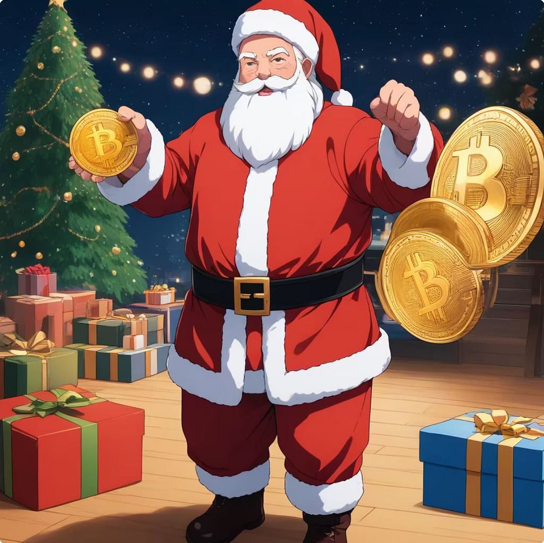 Santa Claus giving Bitcoin gifts